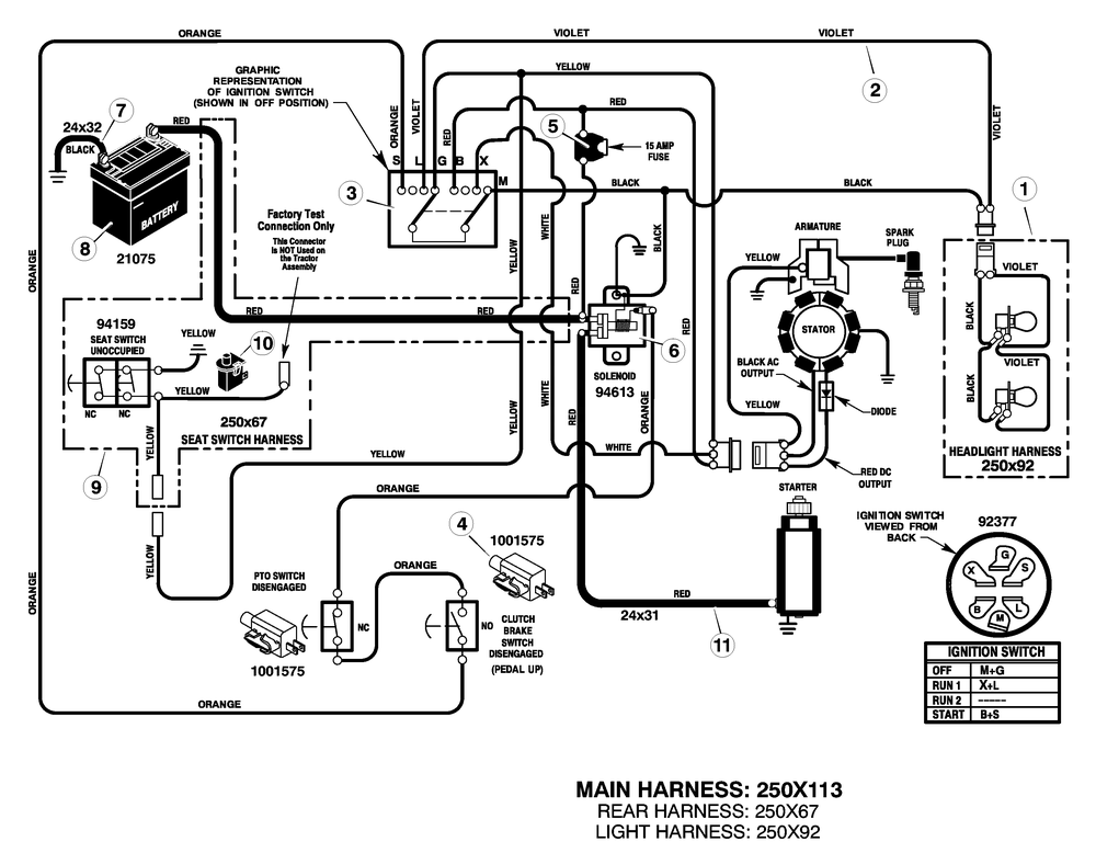 Electrical System Diagram and Parts List for 405004X52A 2004 Briggs and Stratton Lawn Tractor